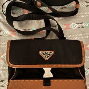 Prada Black and Tan Men's Messenger Bag